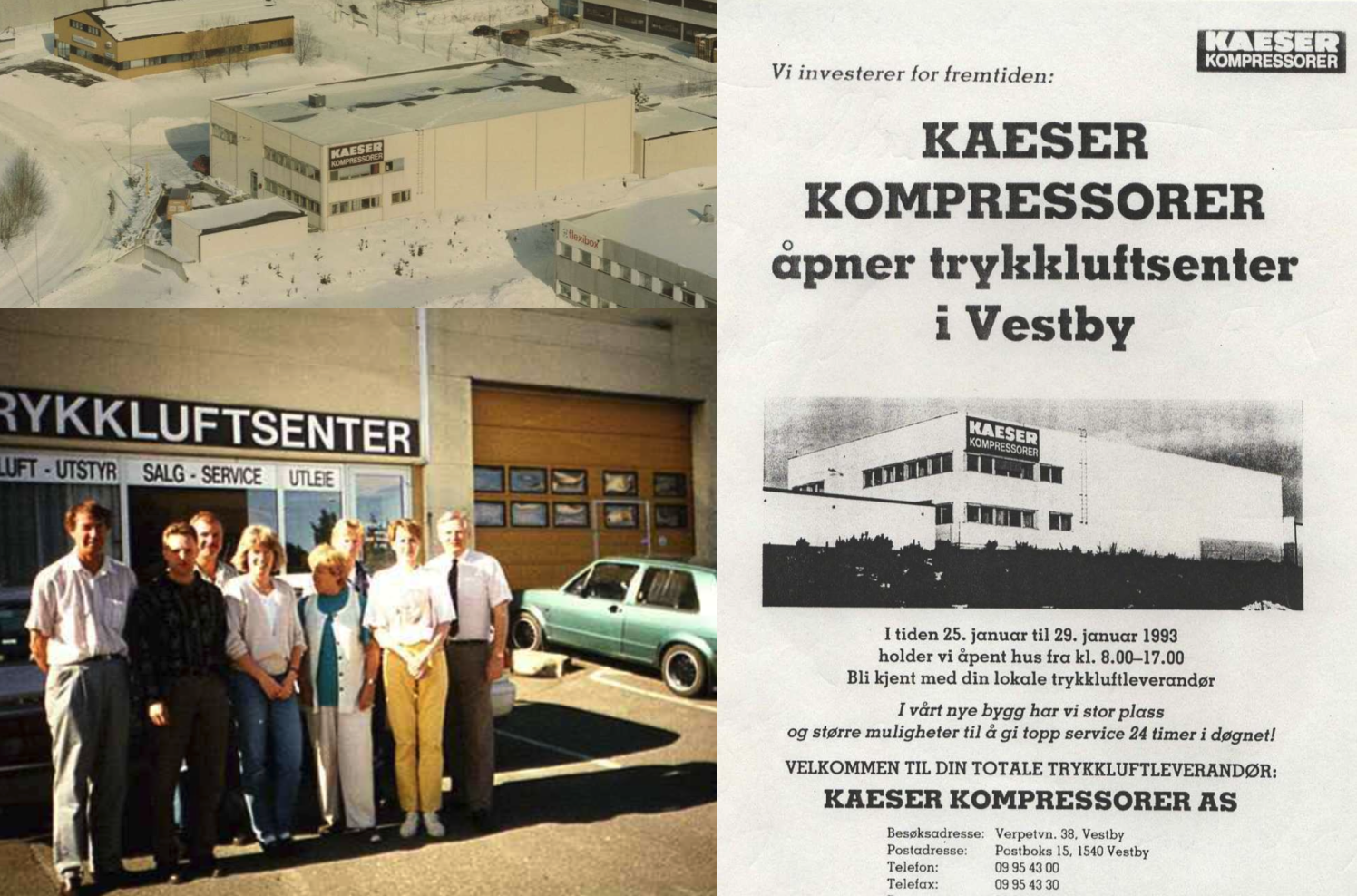 Montasje fra åpningen av det nye trykkluftsenteret i Vestby i 1993.